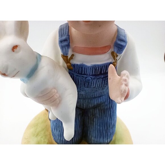 Denim Days Homco Boy Holding Rabbit Collectible 6 Inches Tall Hand Painted Farm - Picture 5 of 14